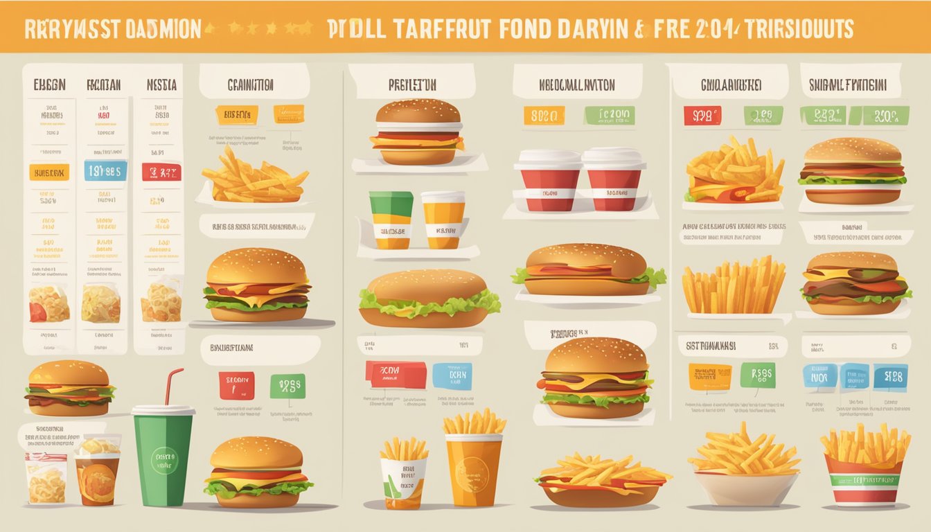 A table with two fast food meals and their respective nutritional information labels displayed side by side