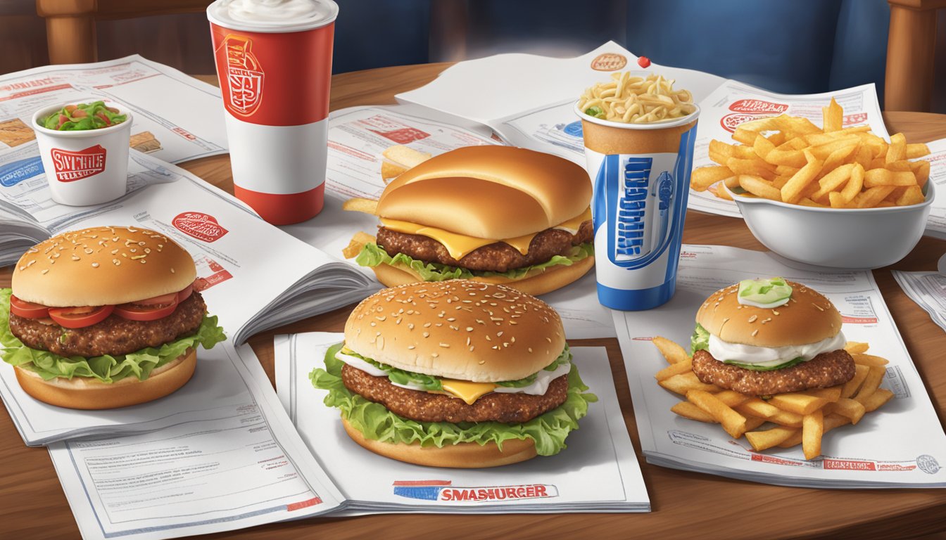 A table with White Castle and Smashburger menus side by side