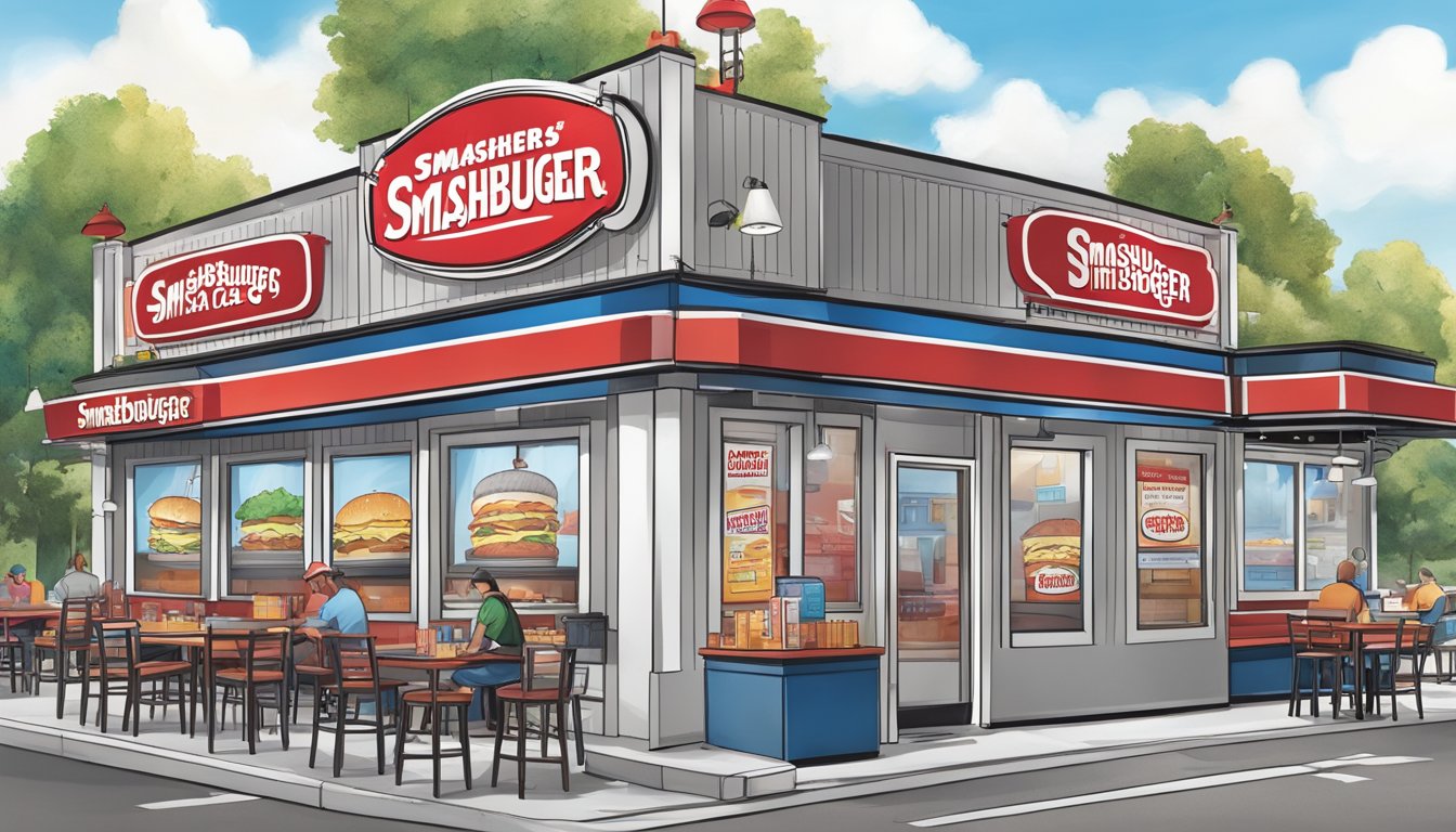 A white castle and a smashburger stand side by side, their colorful logos and enticing menu boards drawing in customers