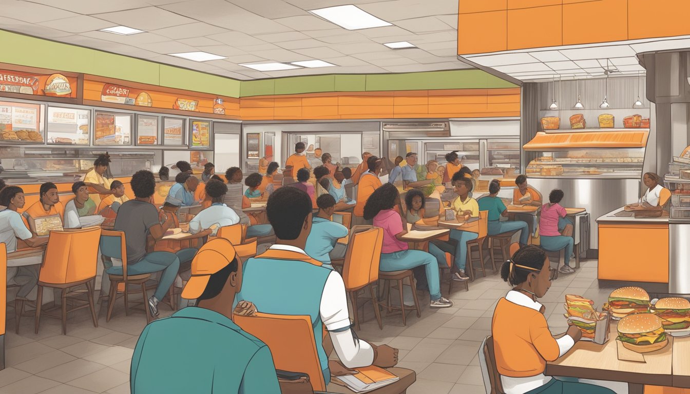 A bustling Whataburger with diverse customers vs a quiet Carl's Jr with mostly young adults