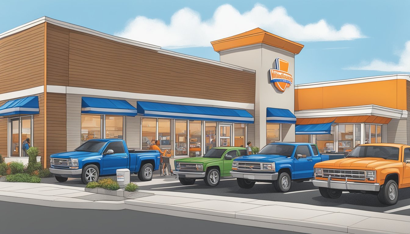 A bustling Whataburger and Culver's side by side, with customers lined up at the drive-thru and outdoor seating areas filled with diners