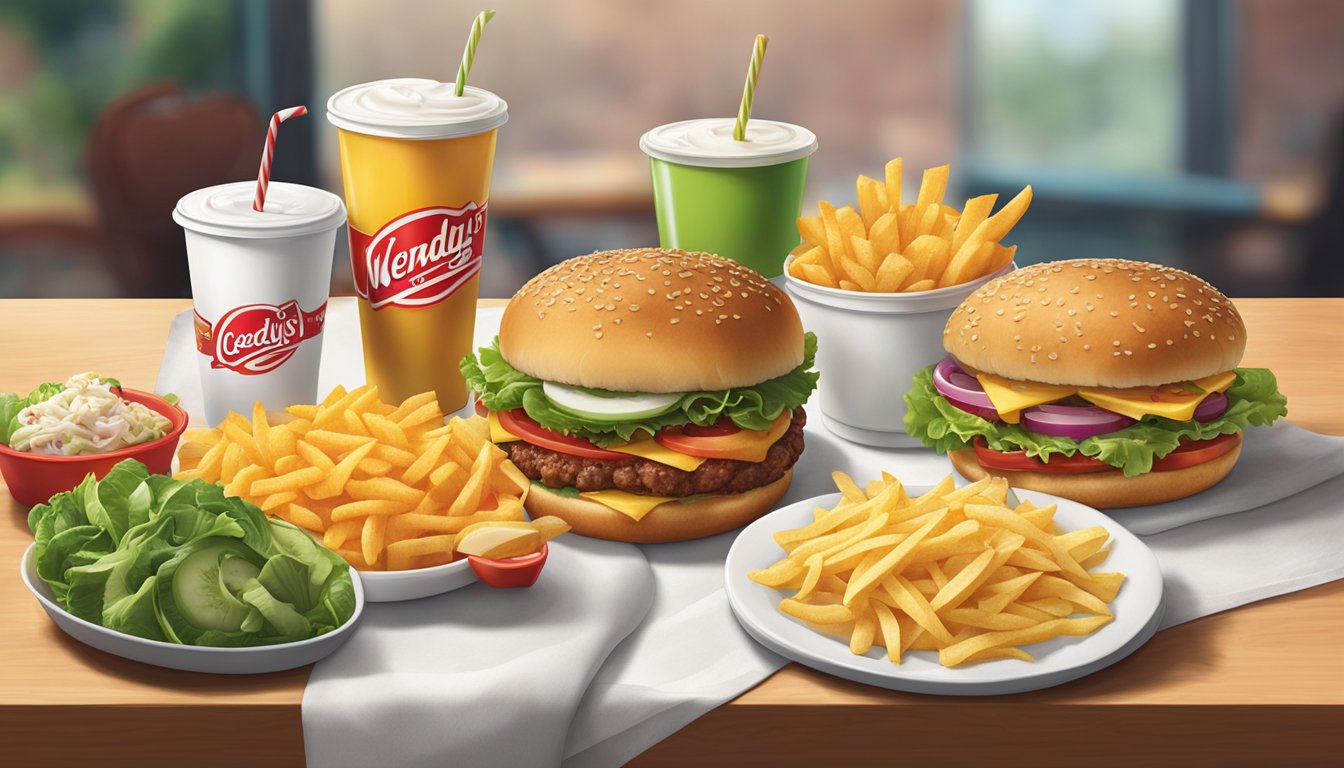 A table with fresh ingredients and high-quality food items from Wendy's and Carl's Jr side by side for comparison