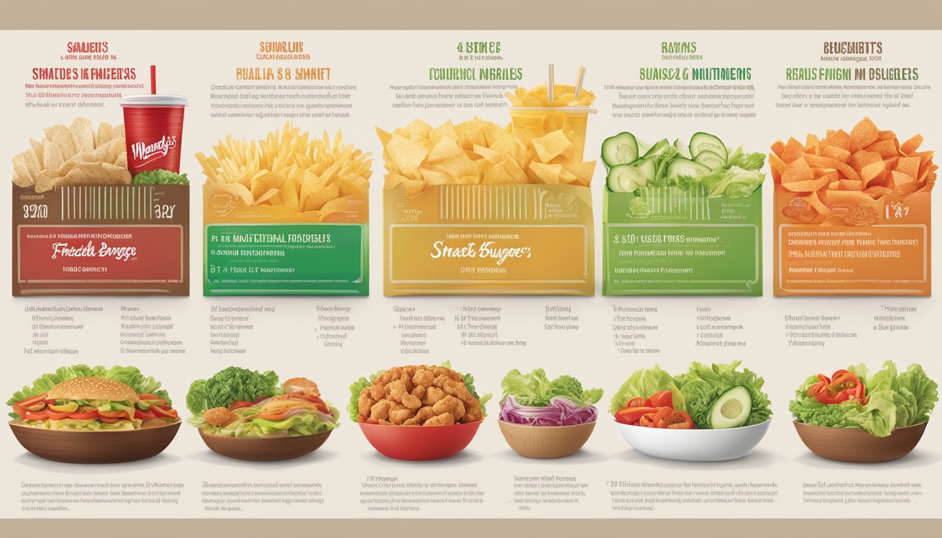 A colorful comparison of fresh ingredients and nutritional information displayed side by side for Wendy's and Smashburger