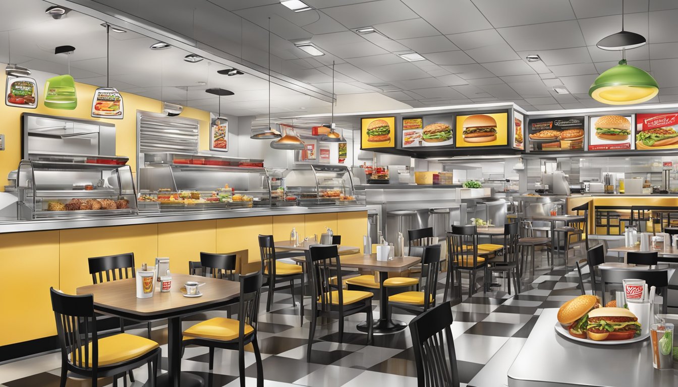 A bustling restaurant scene with a diverse array of food items on display, showcasing the variety and innovation of both Steak 'n Shake and Fatburger