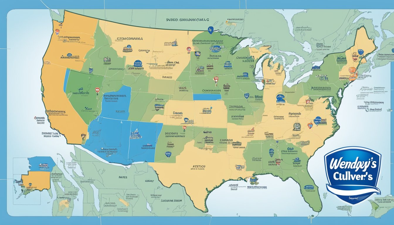 A map showing Wendy's and Culver's locations across the country, with arrows indicating their expansion