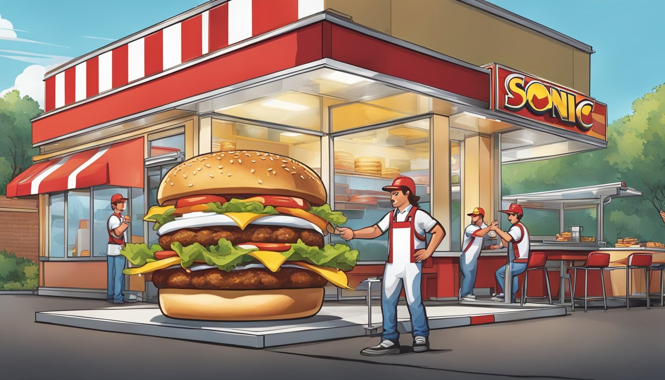 A Sonic Drive-In employee prepares a customizable burger, while a Hardee's worker assembles a high-quality sandwich