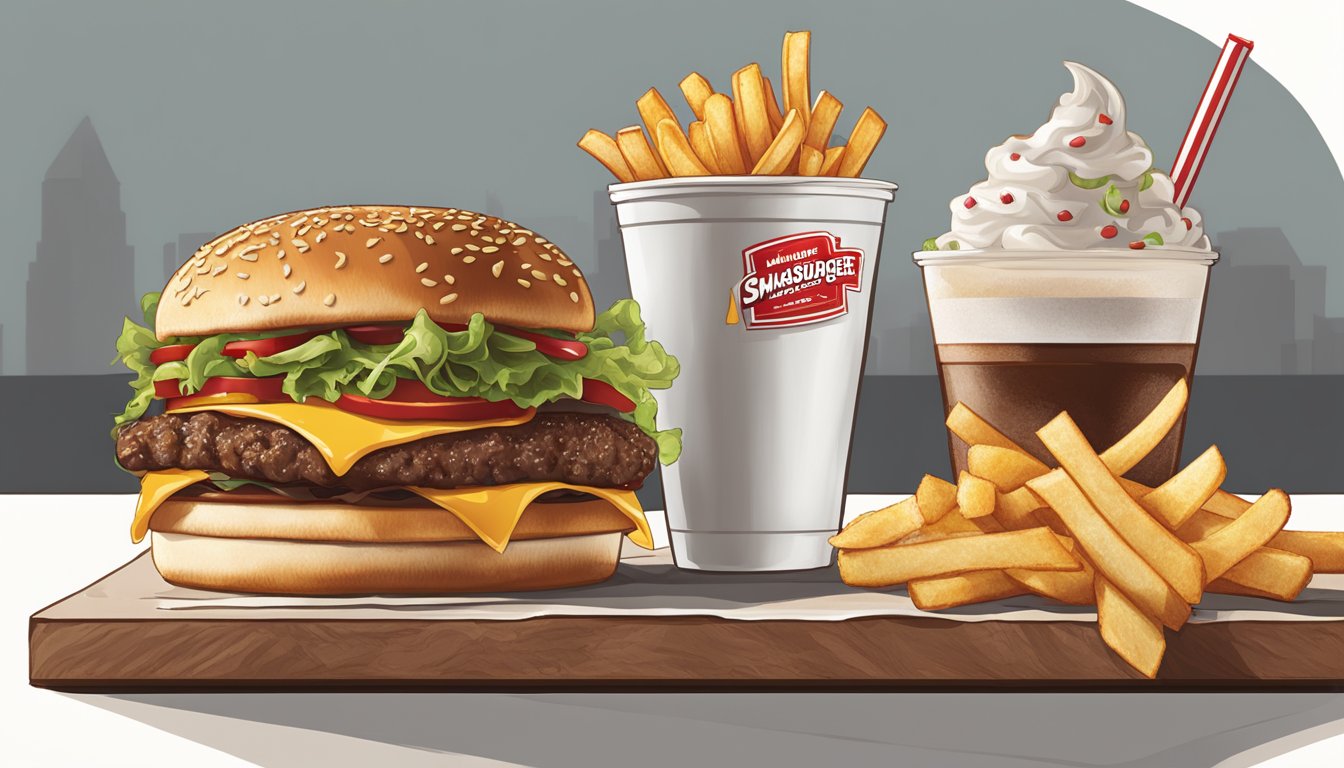 A sizzling smashburger and a hearty Hardee's burger sit side by side, surrounded by crispy fries and refreshing drink options