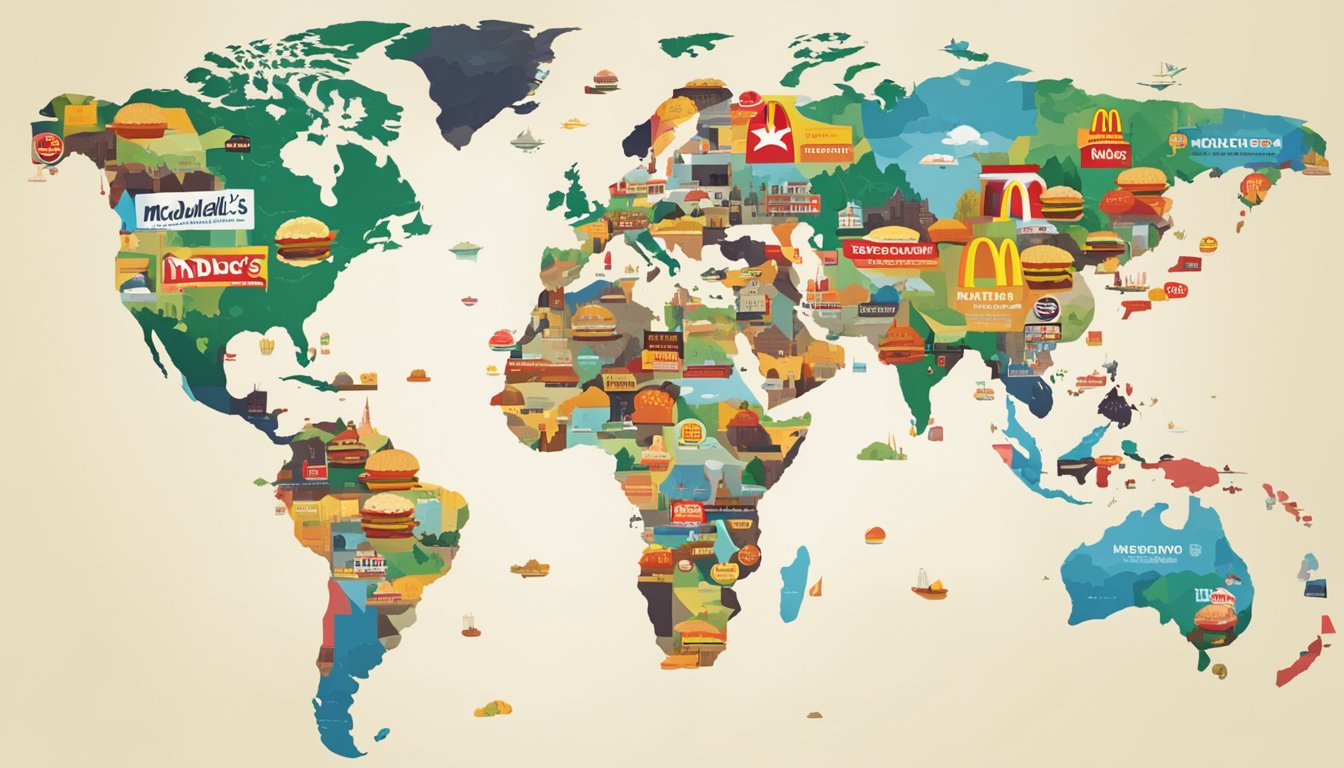 A world map with McDonald's and Wendy's logos spread across various locations