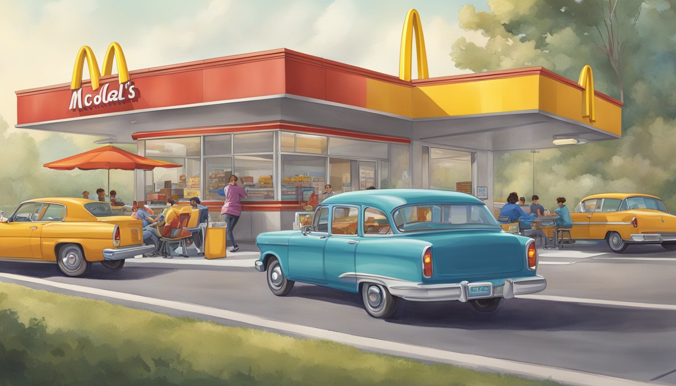 A busy McDonald's drive-thru contrasts with a relaxed Sonic drive-in with carhops delivering food on roller skates