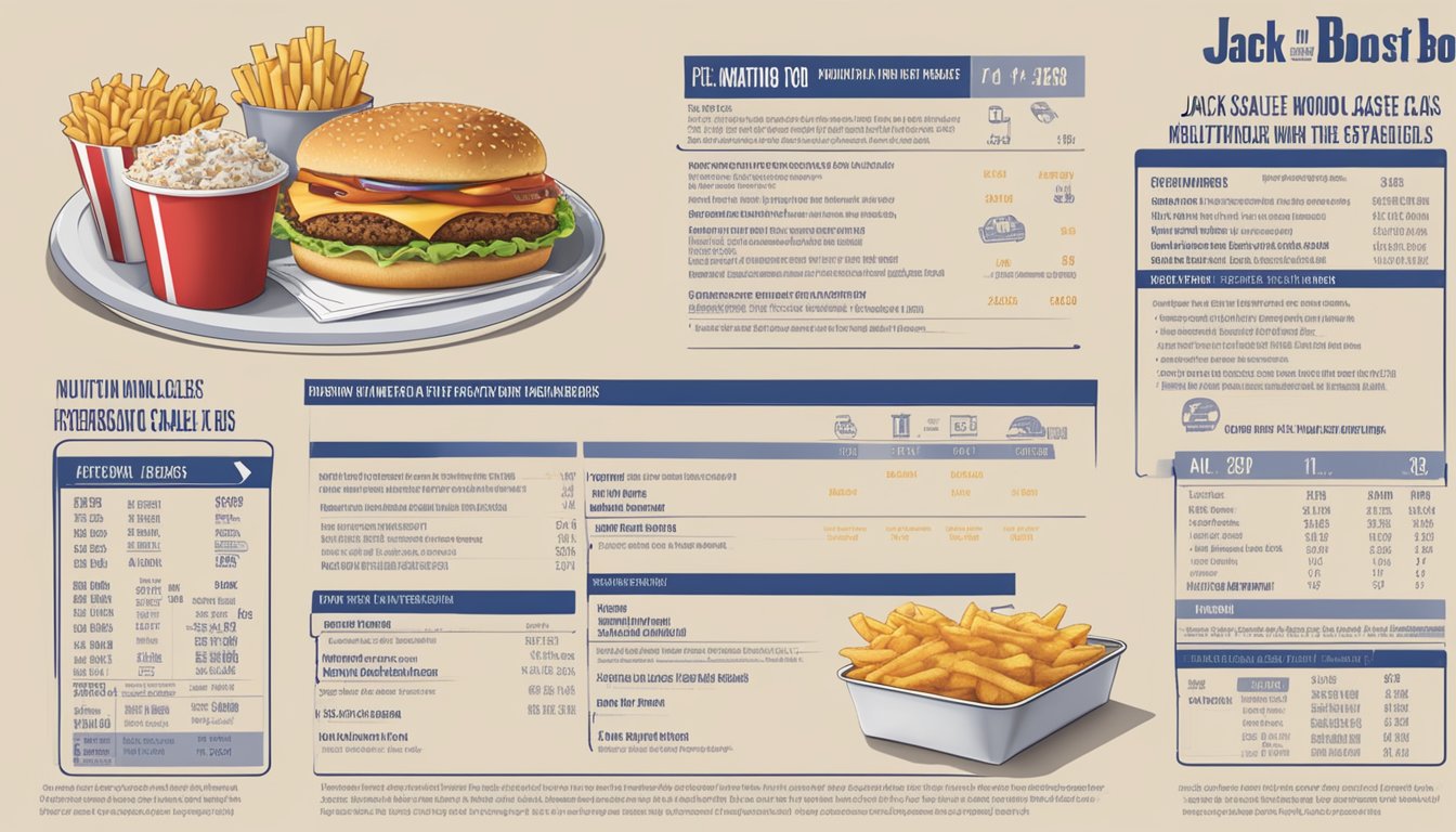 A table with fast food items from Jack in the Box and White Castle, with nutritional information displayed next to each option