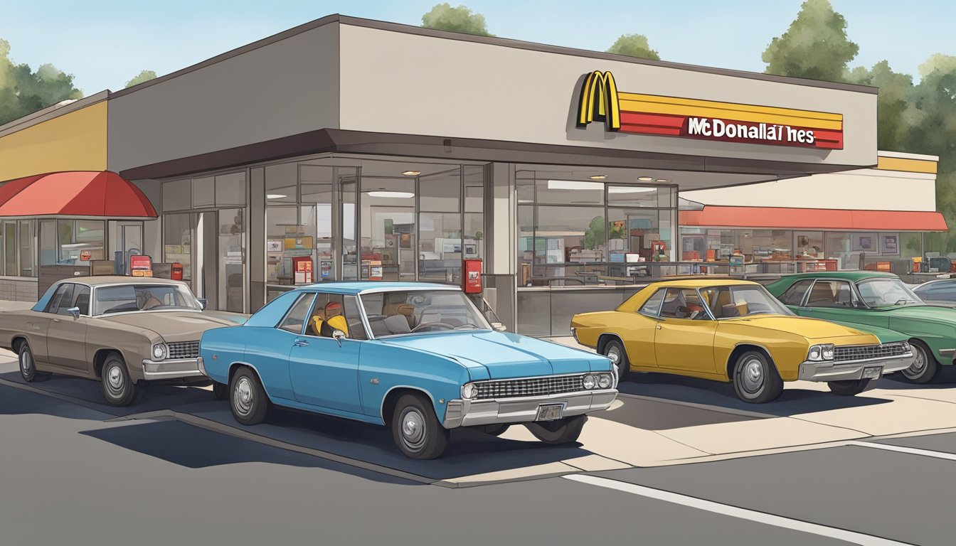 A busy McDonald's drive-thru with a long line of cars, while a nearly empty Jack in the Box drive-thru sits across the street