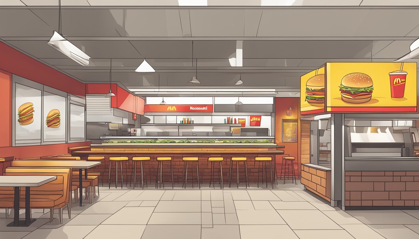 A crowded McDonald's with iconic golden arches contrasts with a modern, sleek Smashburger restaurant with minimalist branding