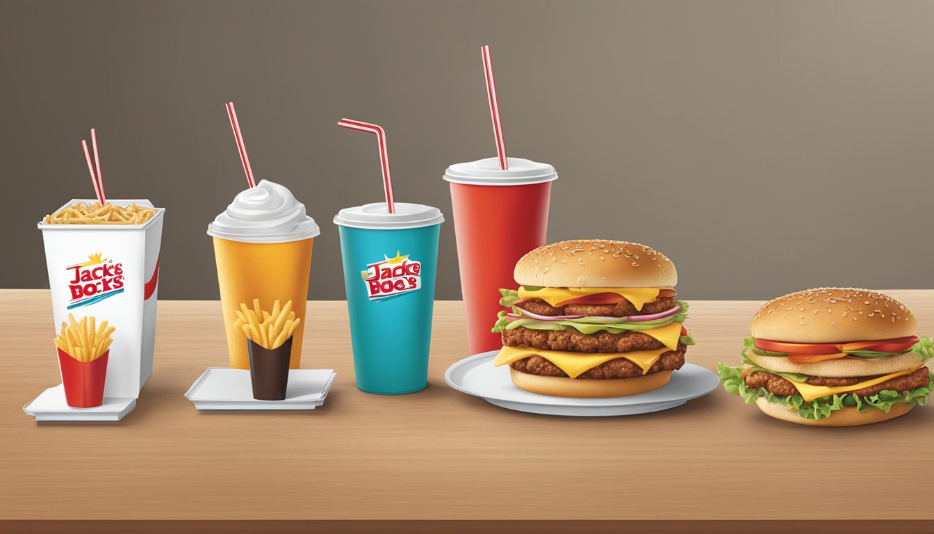 A table with two fast food menus side by side, one from Jack in the Box and the other from Hardee's. The menus are open and displayed prominently