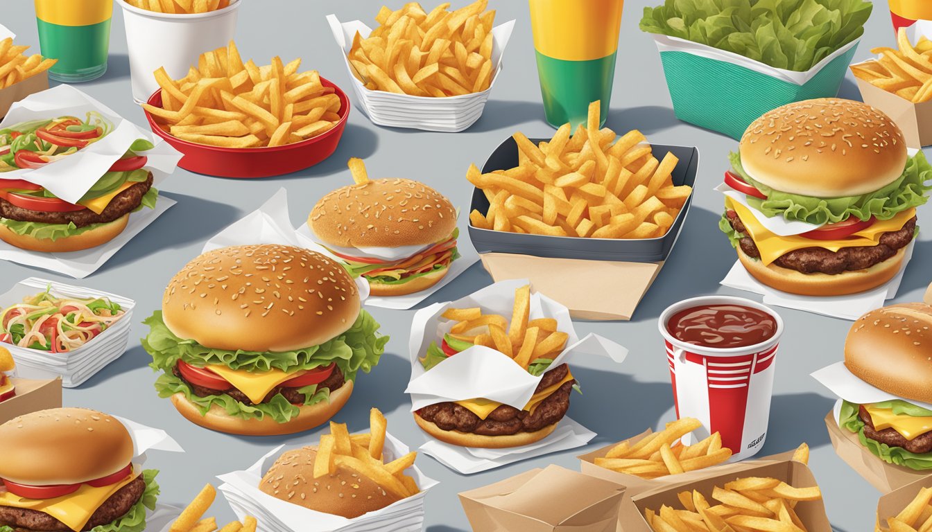 A side-by-side comparison of In-N-Out Burger and Jack in the Box menu offerings, with iconic items like burgers, fries, and drinks laid out for comparison