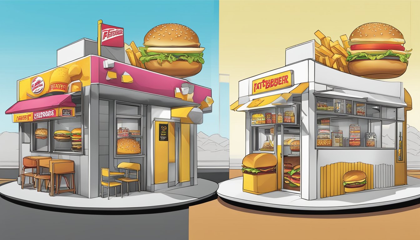 A jack in the box pops out of a burger, while a fatburger stands out with a distinctive logo and packaging