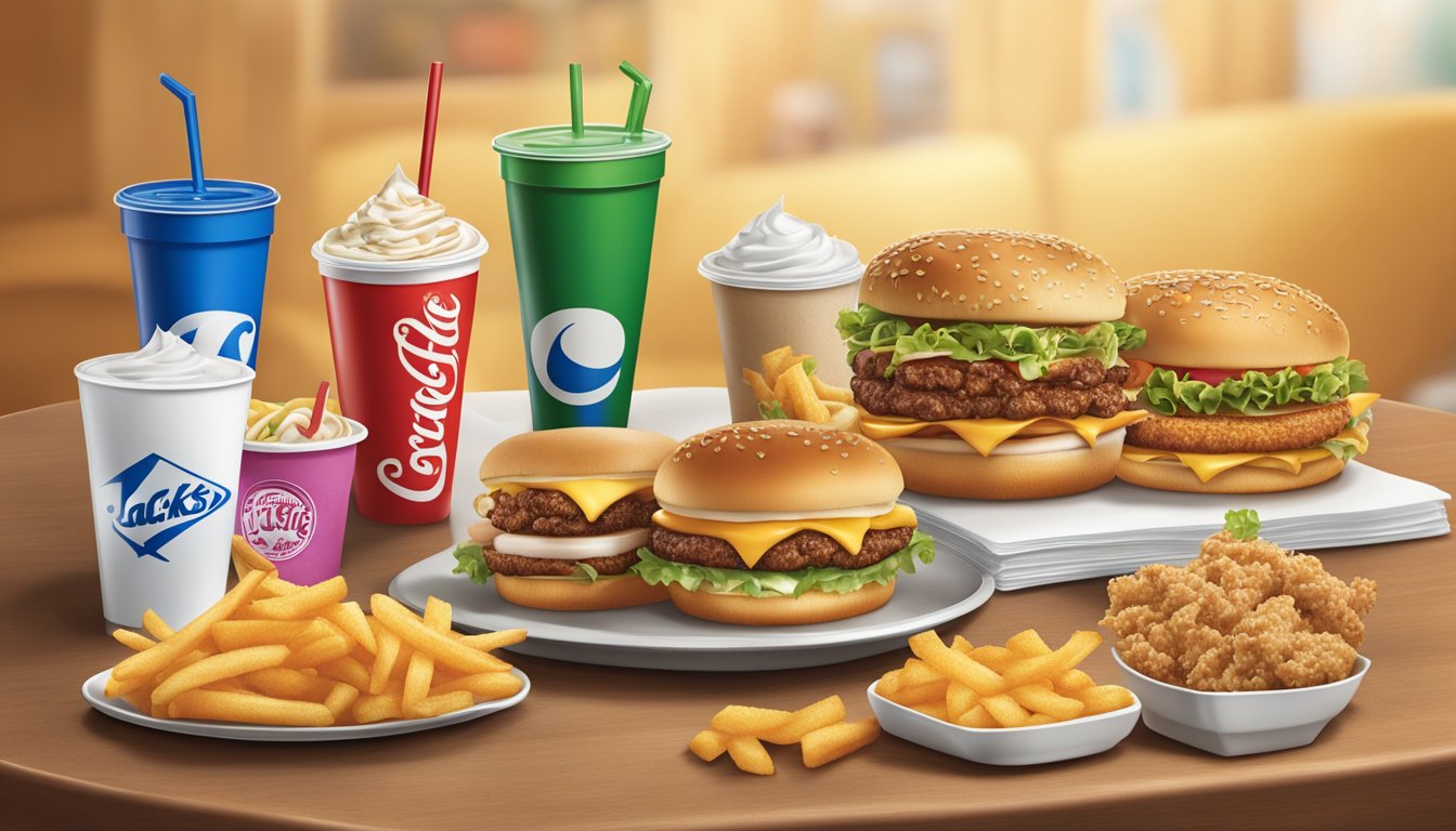 A table set with fast food from Jack in the Box and Culver's, showcasing the quality of ingredients and dining experience at each restaurant