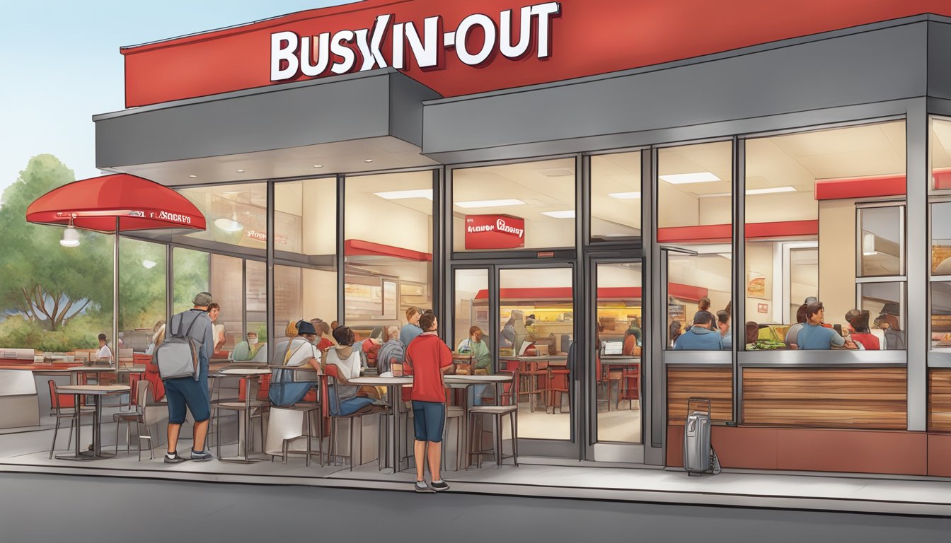 A busy in-n-out burger restaurant compared to a quiet smashburger location, both with distinct branding and customer experiences