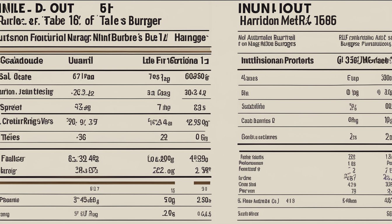 A table comparing the nutritional value of an In-N-Out burger and a Hardee's burger, with detailed information on calories, fat, protein, and other nutrients