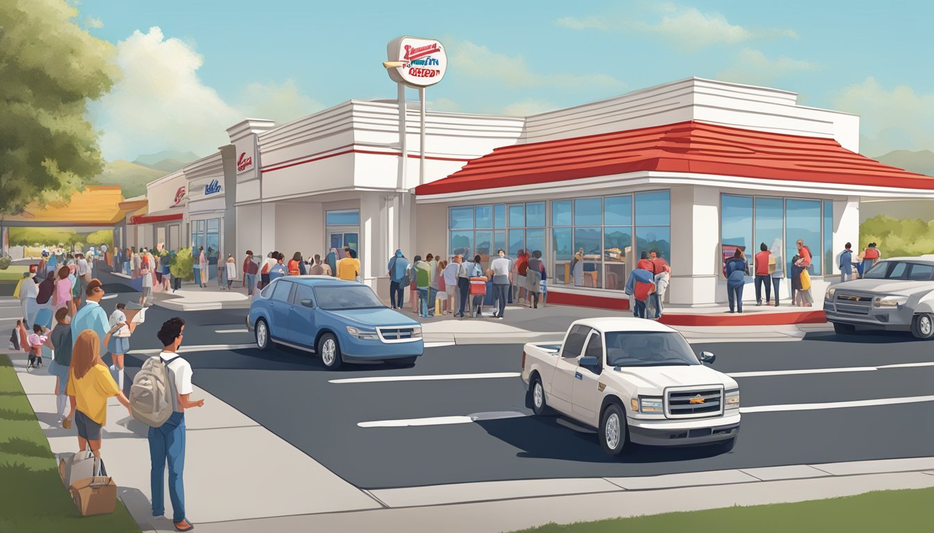 A bustling In-N-Out Burger with long lines contrasts with a serene Culver's location, both surrounded by loyal customers