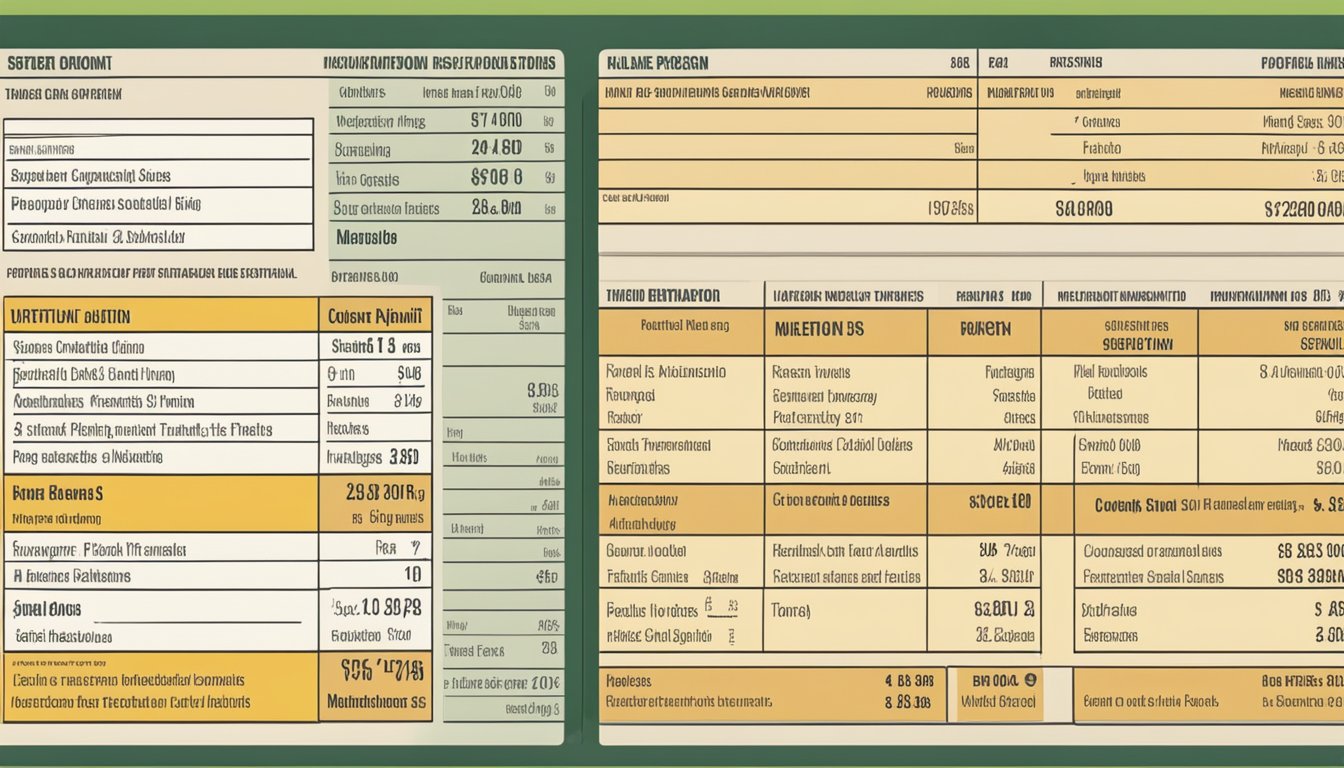 A table with two fast-food restaurant menus and nutritional information displayed side by side