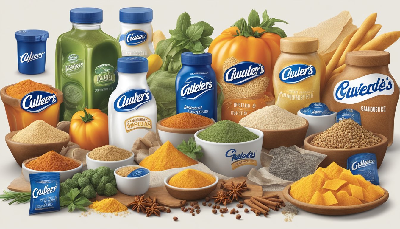 A colorful array of fresh ingredients and spices, representing the unique taste profiles and flavors of Culver's and Hardee's, set against a backdrop of their respective iconic logos