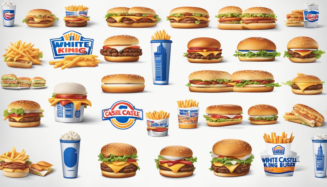 A timeline of White Castle and Burger King logos and iconic burger images displayed side by side