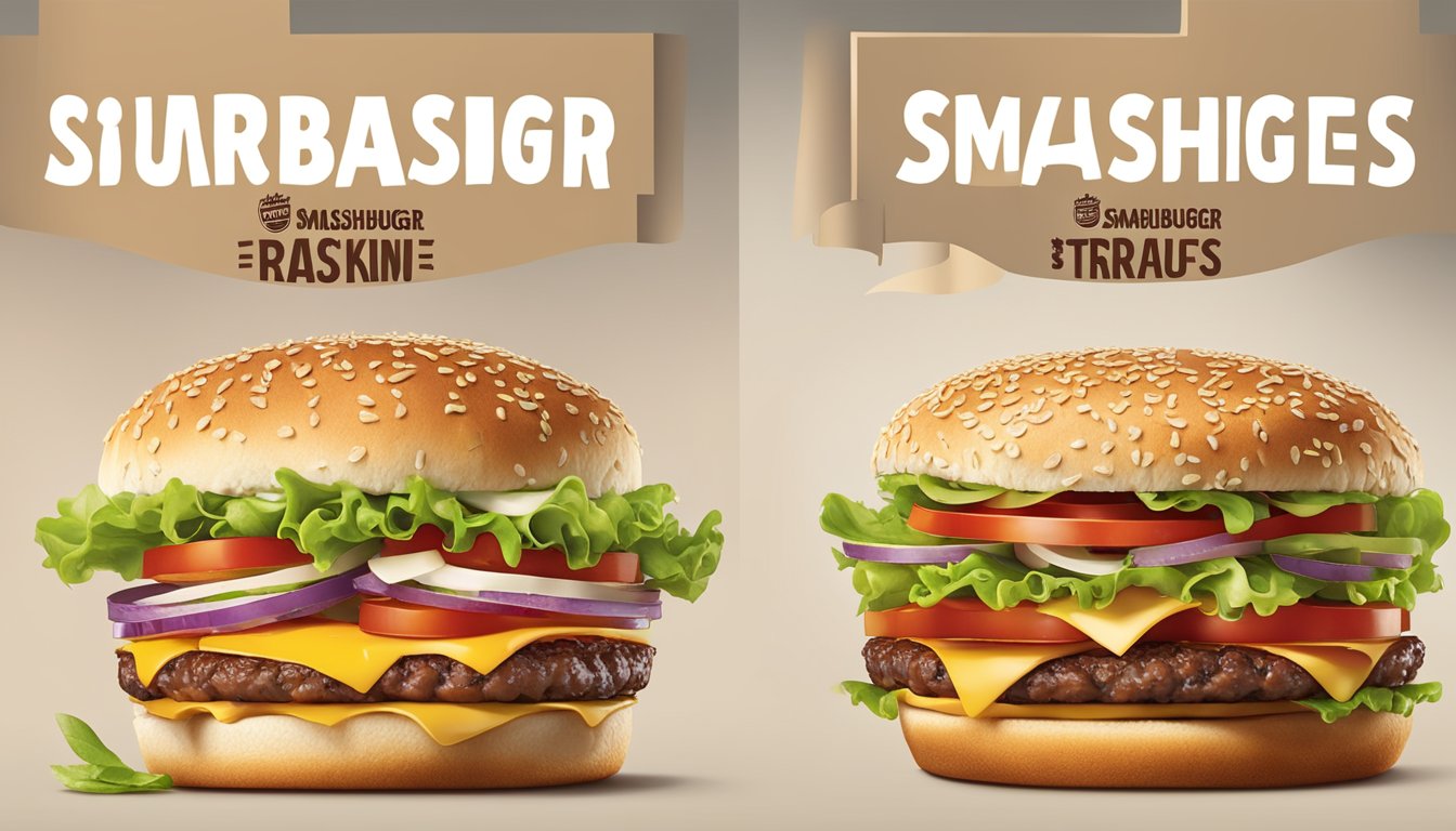 A comparison of Burger King and Smashburger logos with nutritional facts displayed next to each other