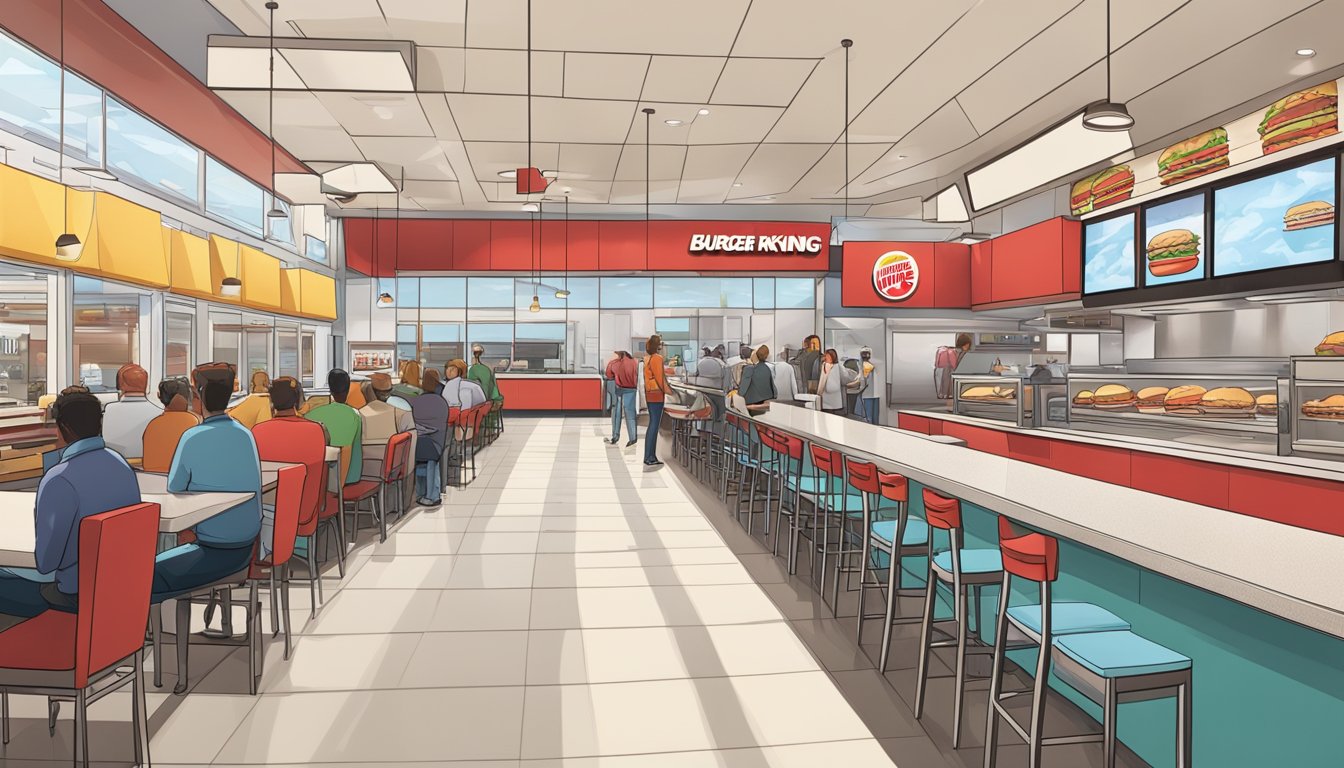 A crowded Burger King with long lines, while a quiet Smashburger with a clean, modern interior