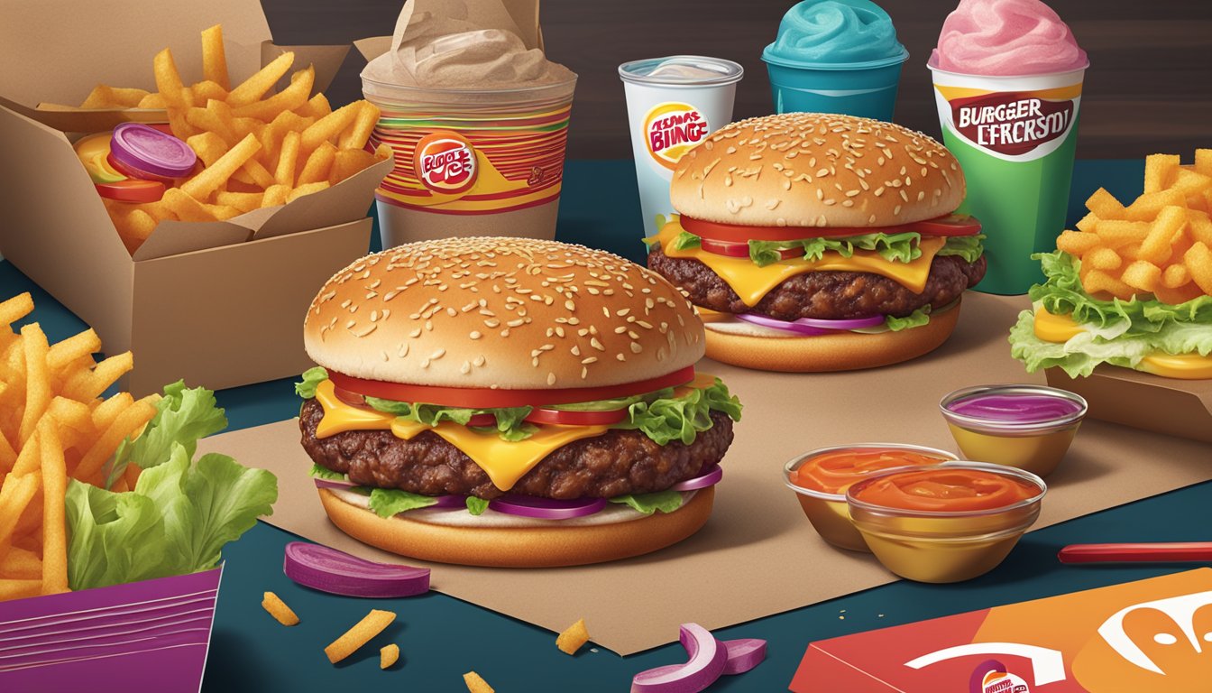 A juicy burger from Burger King sits next to a flavorful meal from Jack in the Box, both surrounded by vibrant packaging and fresh condiments