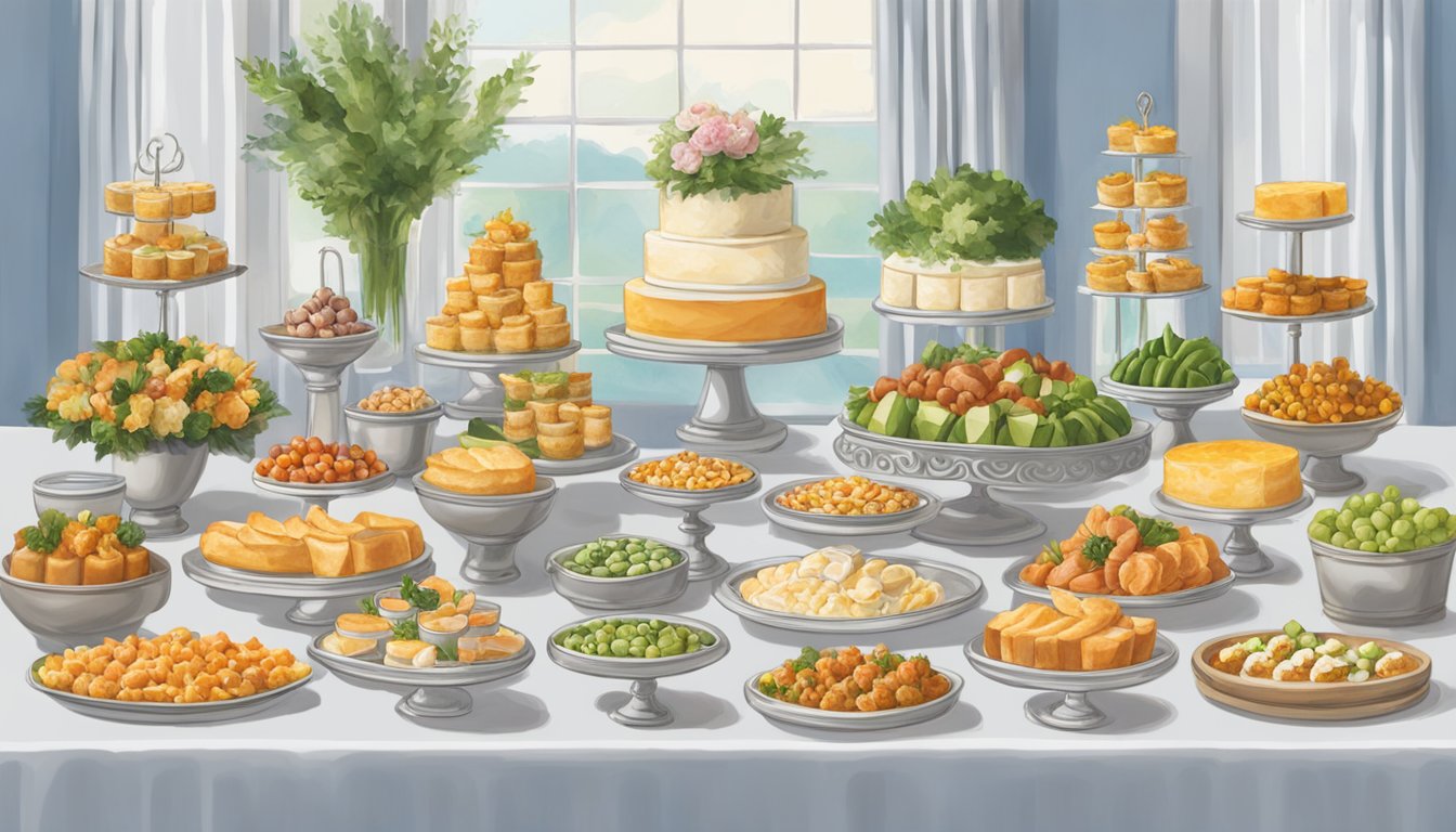 A grand display of Albertsons' Signature Kitchen Appetizers, arranged elegantly from aisle to altar, showcasing the best wedding essentials from the grocery store