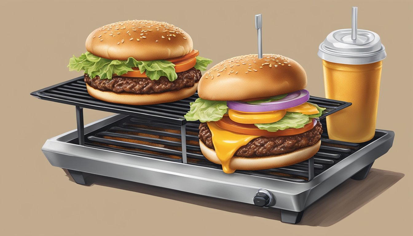 A sizzling burger cooks on a grill at Burger King, while a buttery bun toasts on a flat-top grill at Culver's