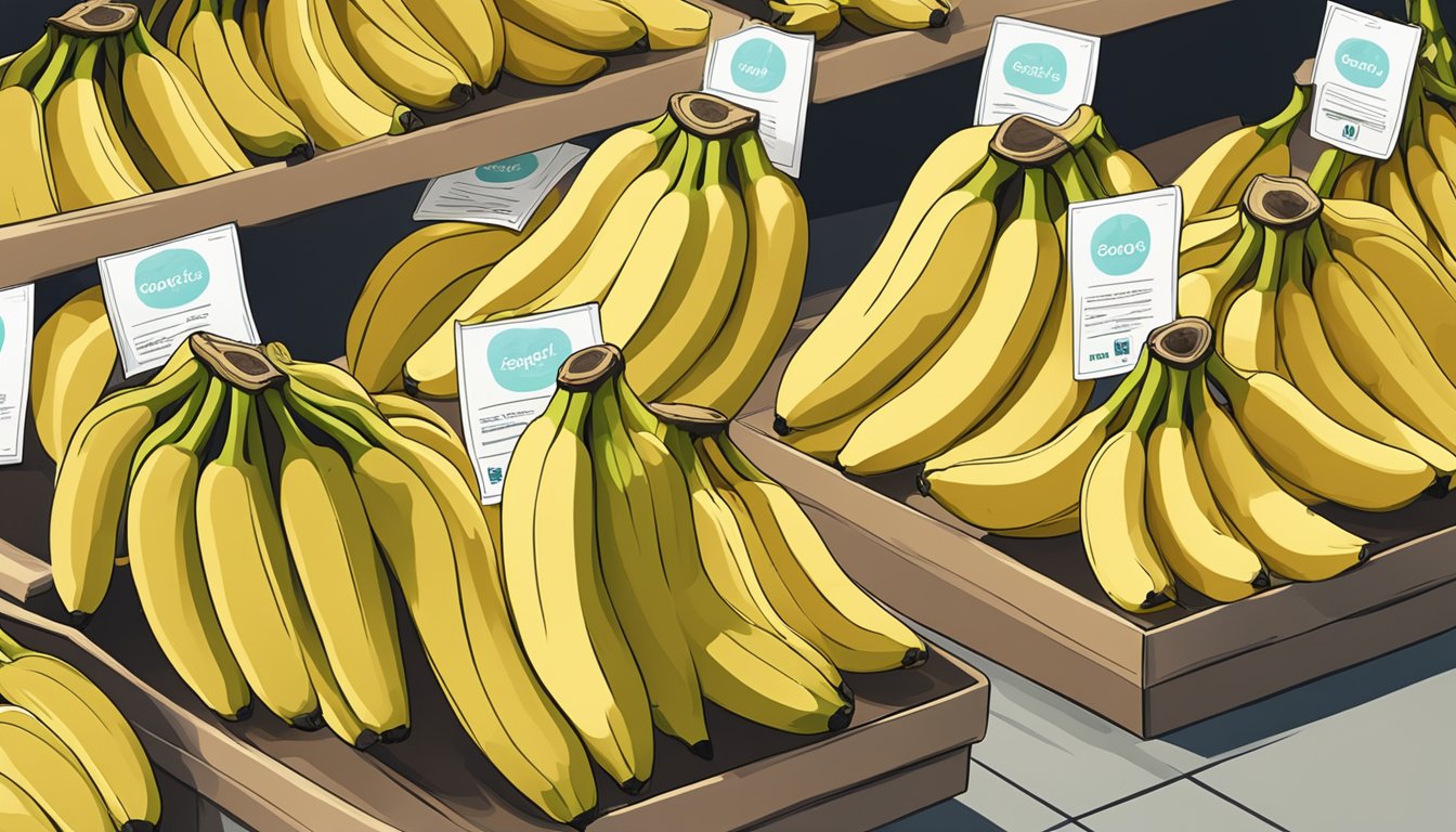 A bunch of Good & Gather Organic Bananas on display in a grocery store, with a price tag indicating value for budget-conscious shoppers