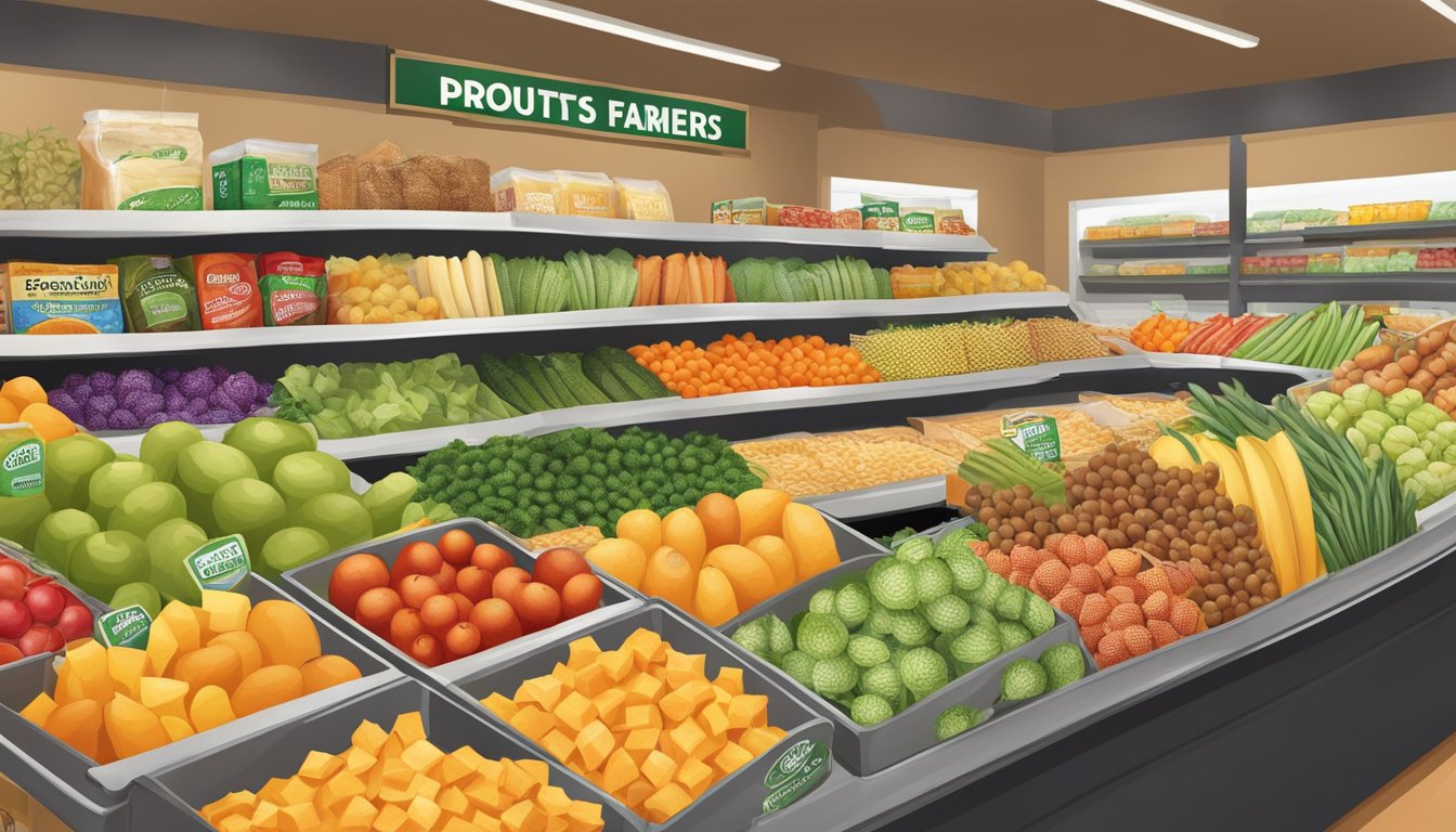 A colorful display of fresh produce, sugar-free snacks, and organic groceries at Sprouts Farmers Market