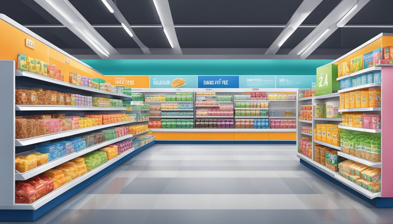 Aldi sweet without sugar products showcased in a bright, modern grocery store with colorful, neatly organized shelves and a prominent display of sugar-free items