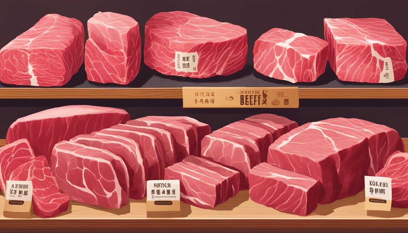 A display of Kobe Beef prime cuts at a high-end grocery store