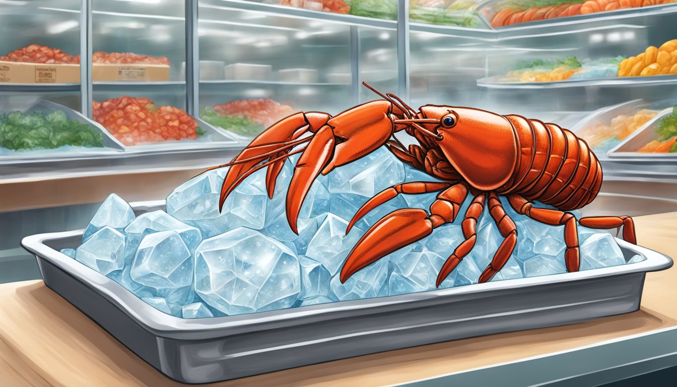 A lobster being carefully selected from a bed of ice at a top grocery store