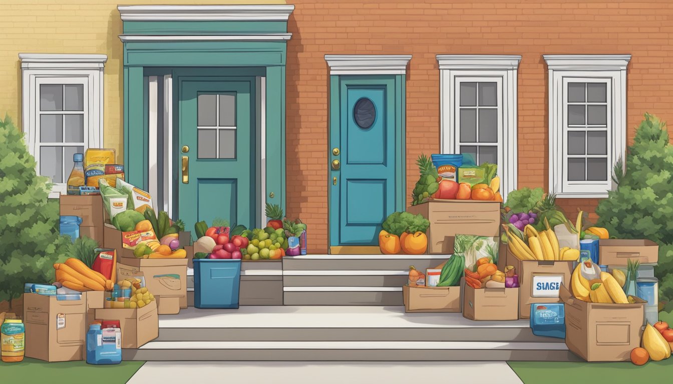 A colorful array of grocery items being delivered to a welcoming doorstep