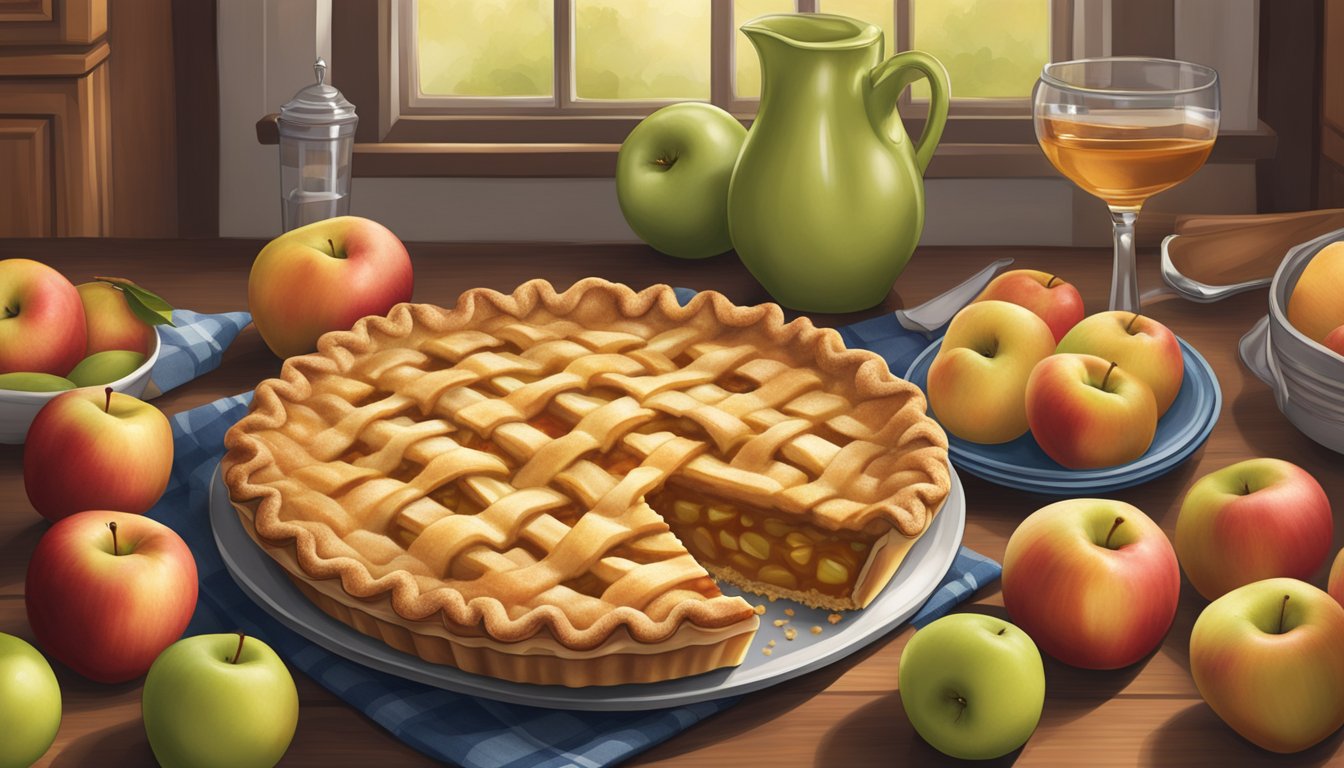 A tempting slice of Kroger's Dutch Apple Pie surrounded by fresh apples and a warm, inviting atmosphere