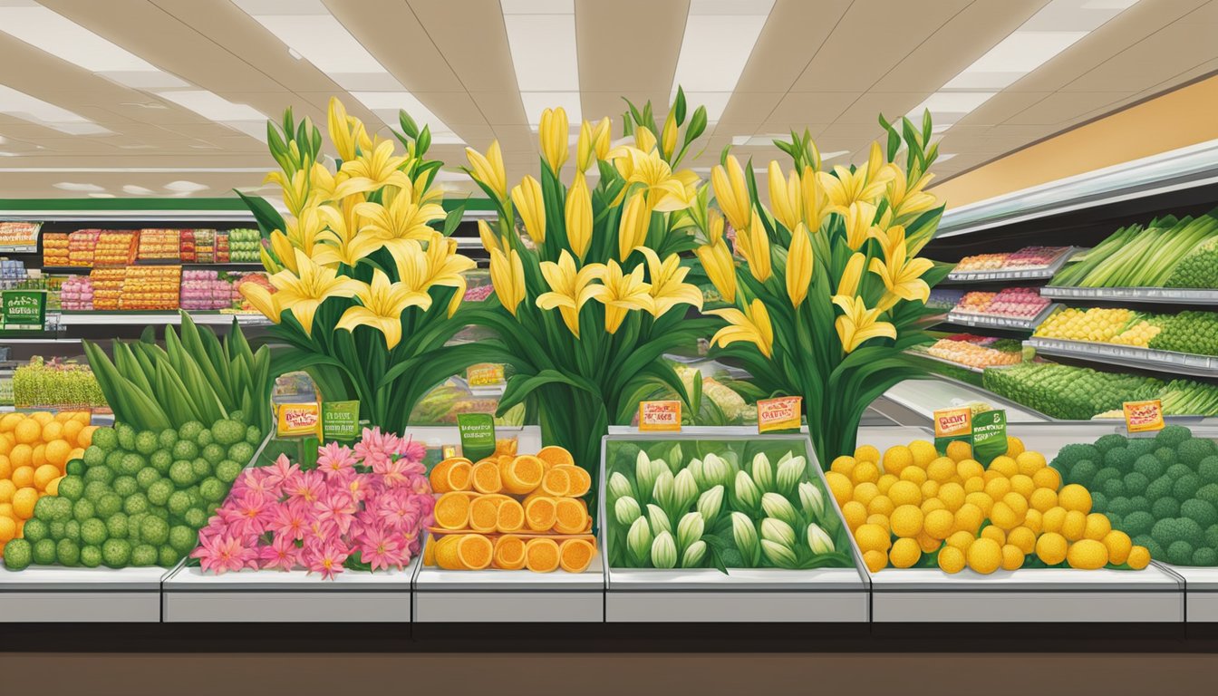 Lush Lily Stems displayed in Publix grocery store, surrounded by blooming bargains, catching the eye of shoppers