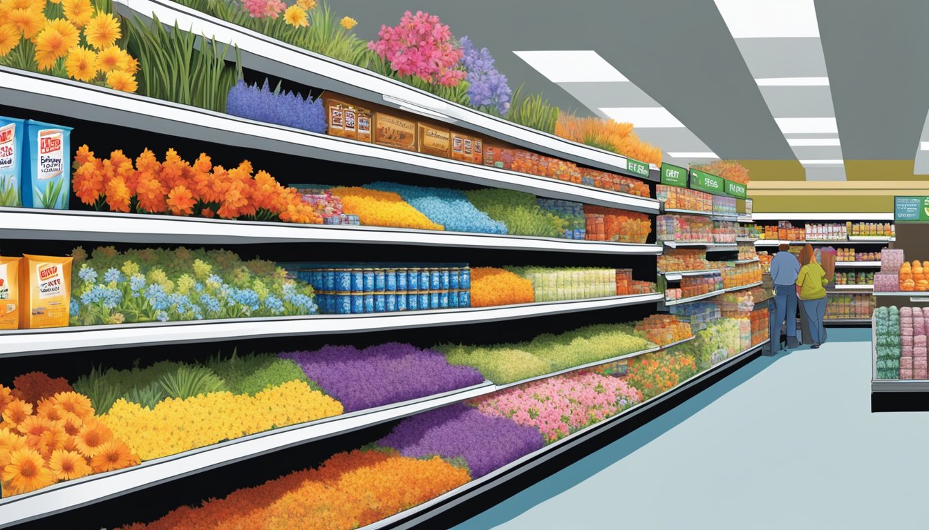 Colorful wildflowers in full bloom fill the shelves of HEB grocery store, catching the attention of eager shoppers seeking bargains