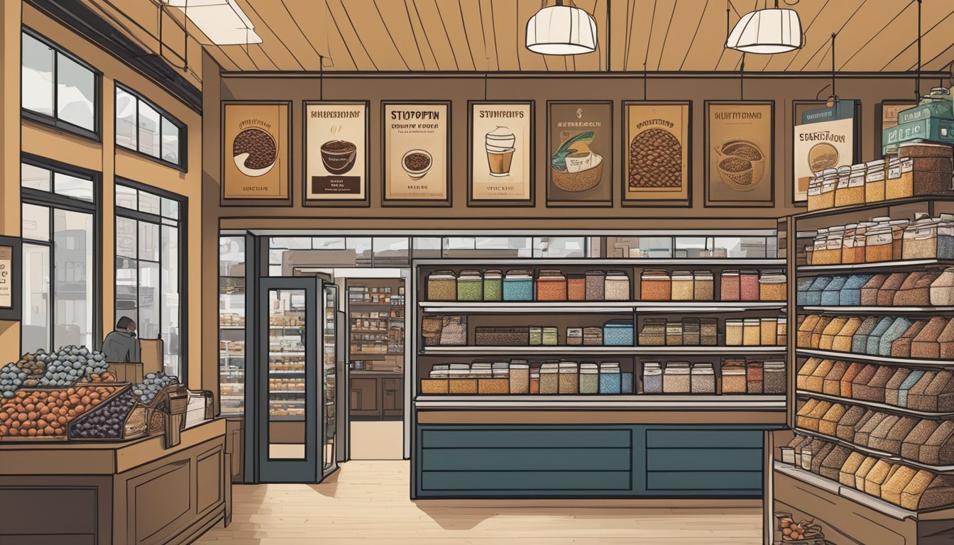 A bustling grocery store display showcasing Stumptown Coffee Roasters' premium bean selection