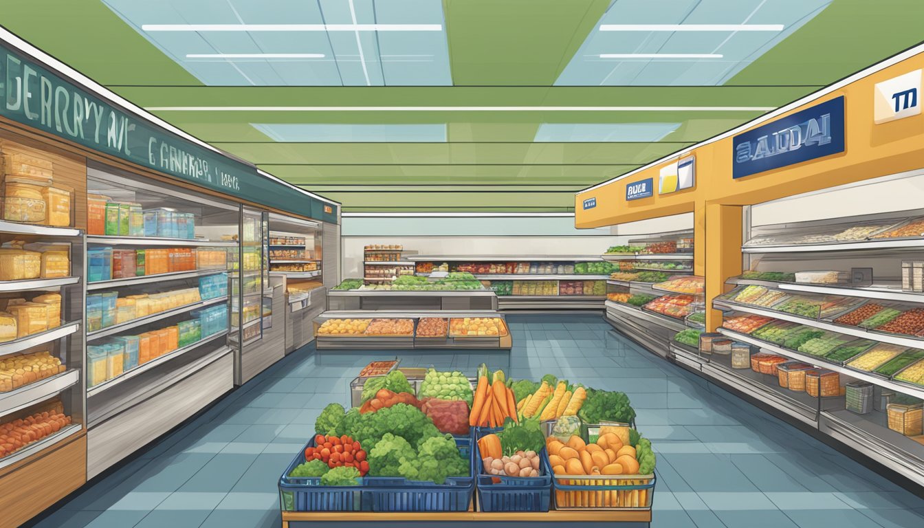 A bustling ALDI grocery store filled with budget-friendly campus cuisine options for savvy college shoppers