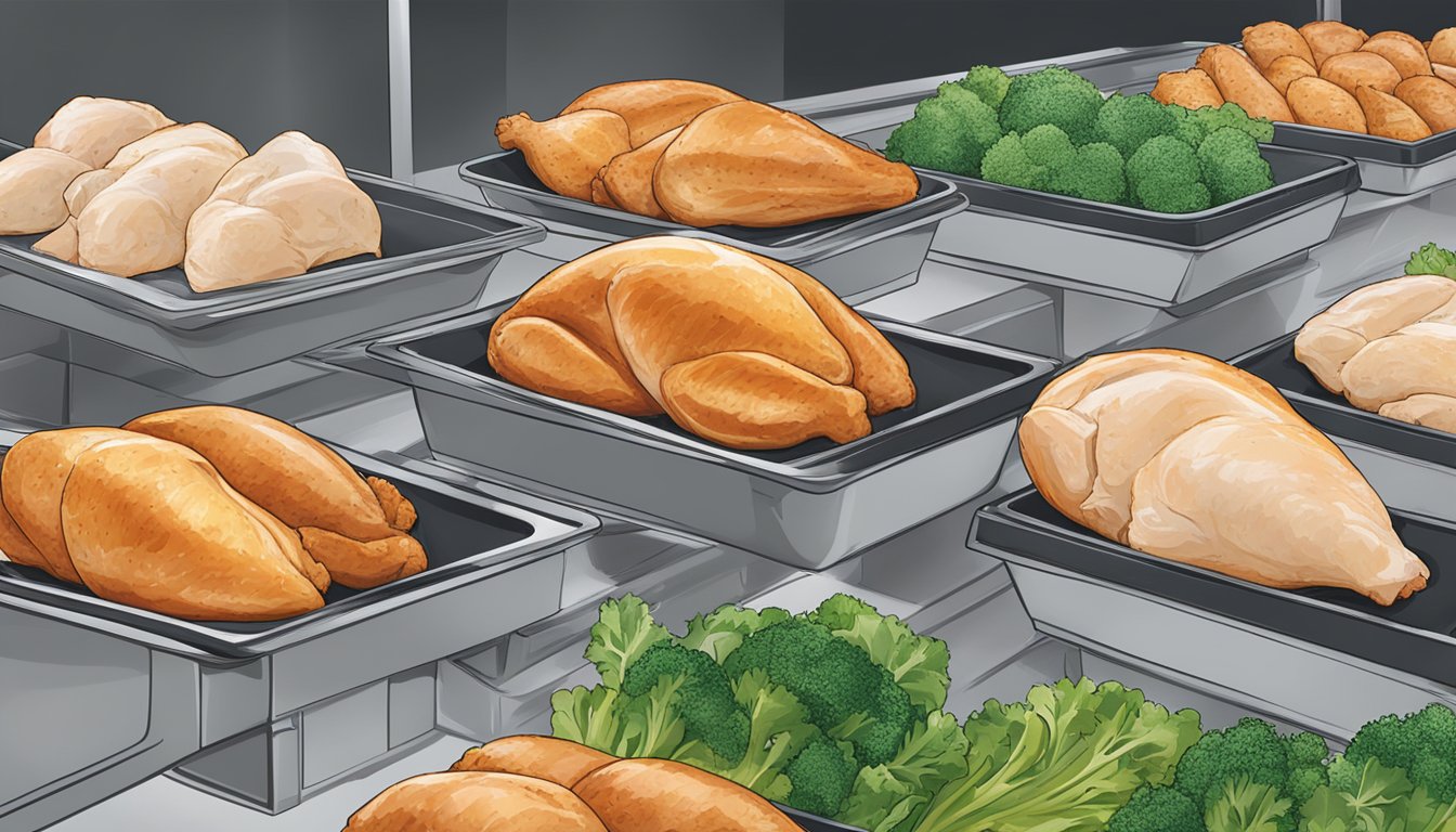 A vibrant display of Smart Chicken Air-Chilled Chicken Breasts at a top grocery store, showcasing premium poultry perfection