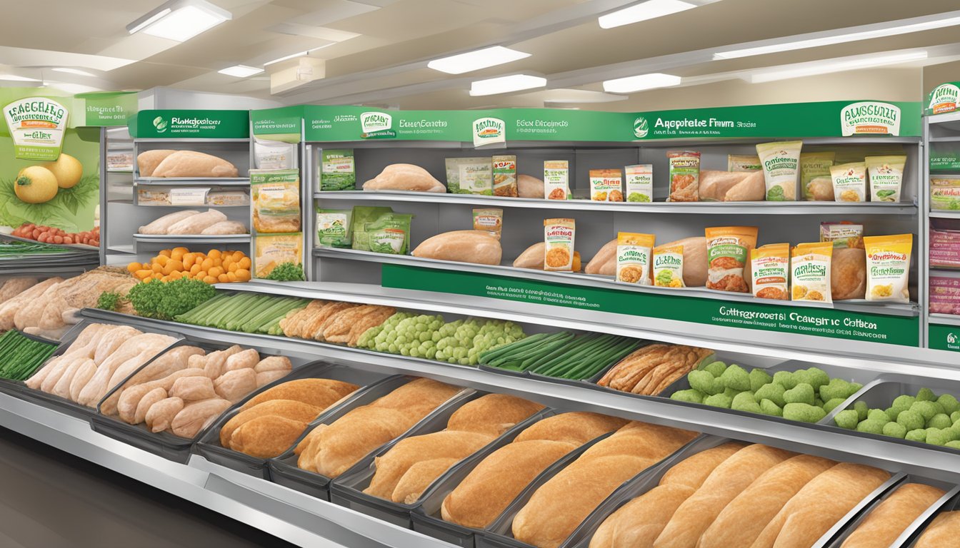 A display of Applegate Farms Organic Chicken Breasts surrounded by other premium poultry products at a top grocery store