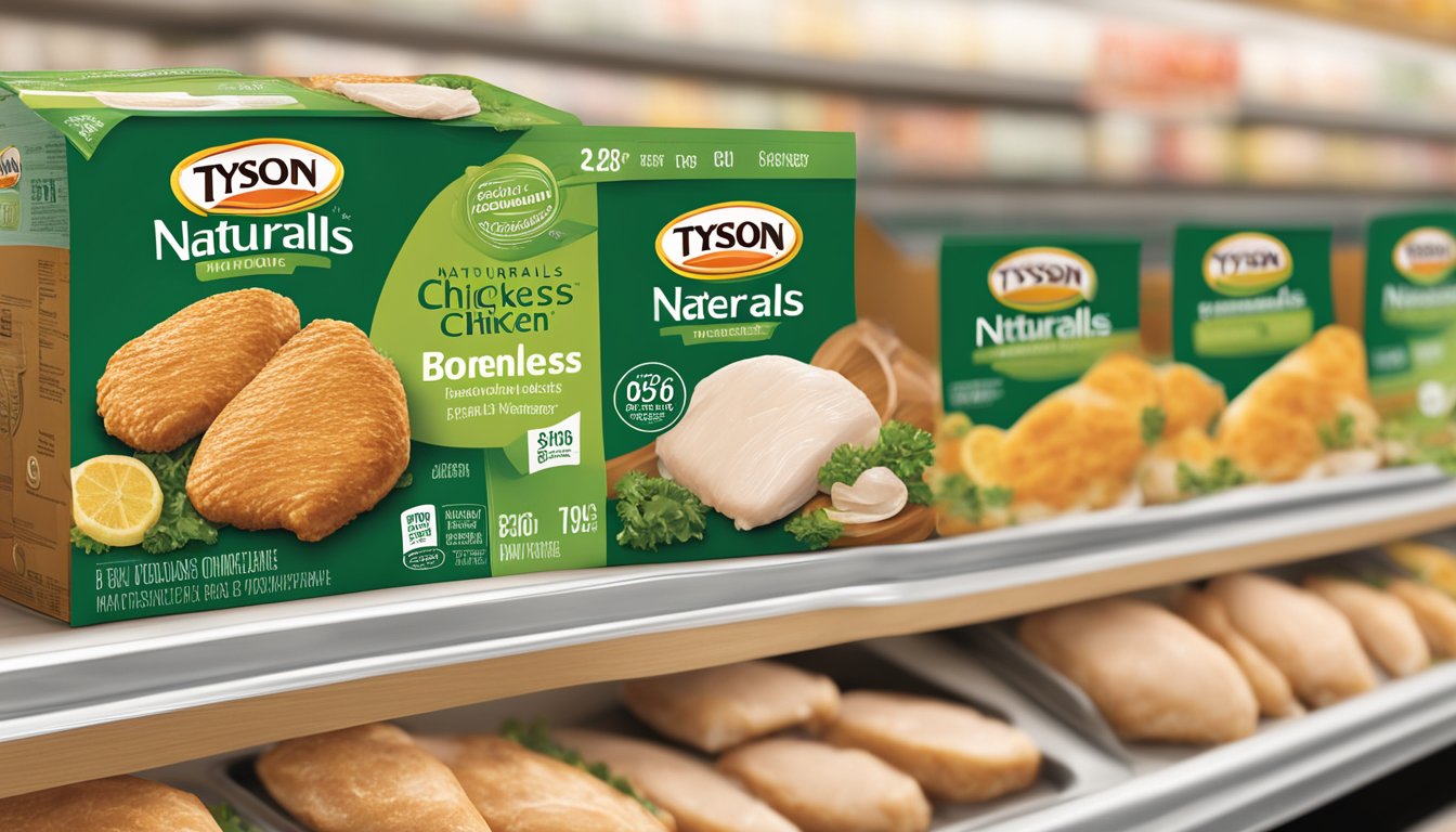 A display of Tyson Naturals Boneless Chicken Breasts at a premium grocery store