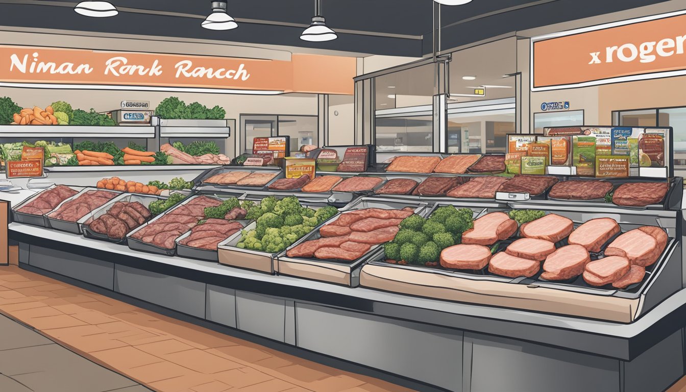 A display of Niman Ranch Pork Chops at Kroger, surrounded by various cuts of meat, showcasing the top grocery stores for carnivore diet shoppers