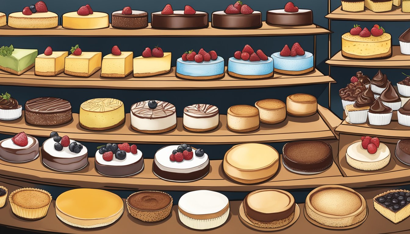 A display of decadent cheesecakes and gourmet desserts at Trader Joe's