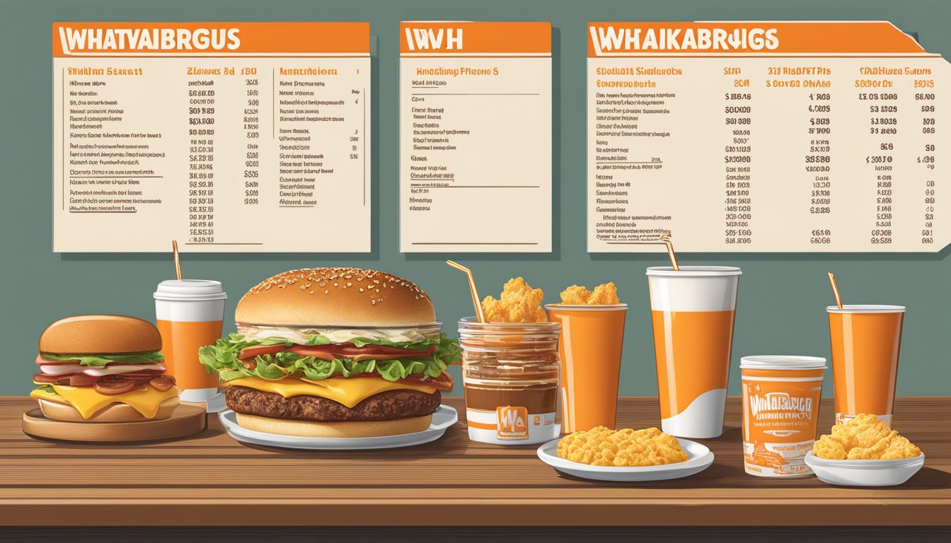 A table displaying Whataburger breakfast items and prices with nutritional information