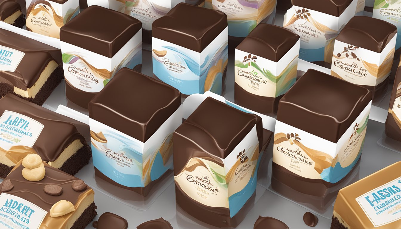 A display of decadent Triple Chocolate Ganache Cakes at Albertsons, surrounded by elegant packaging and tantalizing dessert labels