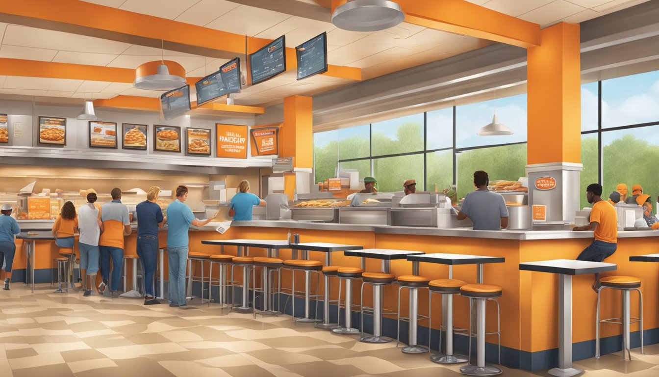 A busy Whataburger restaurant in South Carolina, with customers dining and staff serving, creating a lively and welcoming atmosphere